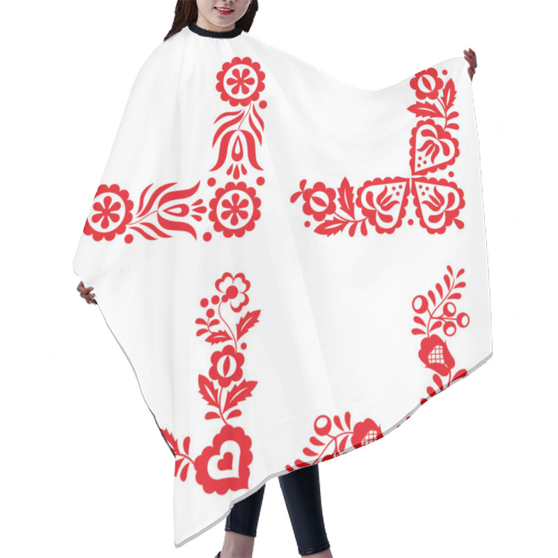 Personality  Set Of Four Traditional Folk Ornaments, Red Embroidery Hair Cutting Cape