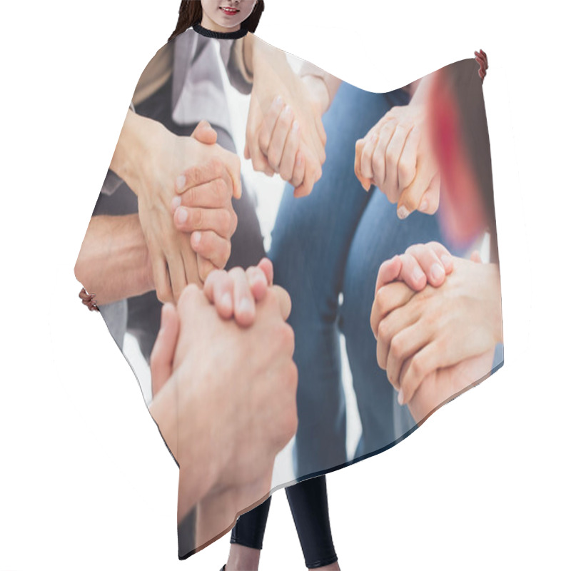 Personality  Cropped View Of People Holding Hands During Group Therapy Session  Hair Cutting Cape