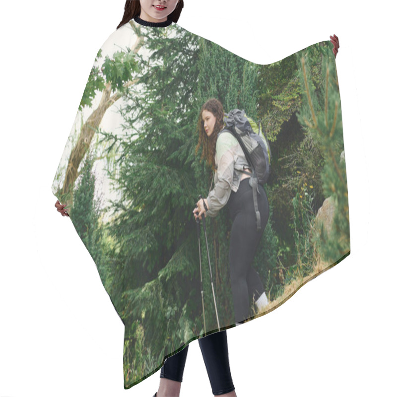 Personality  A Beautiful Plus Size Woman Navigates Through Lush Greenery, Embracing The Tranquility Of Nature. Hair Cutting Cape