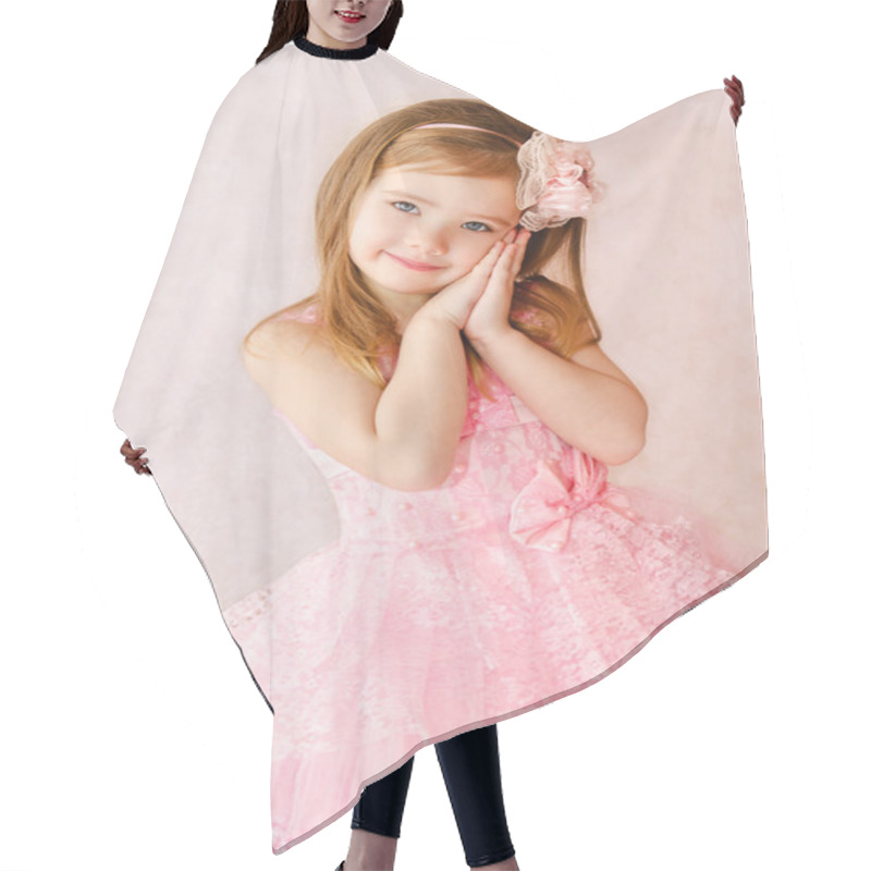 Personality  Portrait Of Cute Smiling Little Girl Hair Cutting Cape