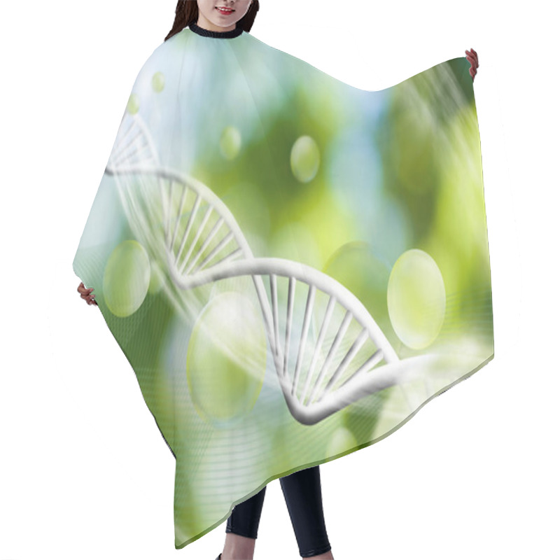 Personality  Image Of Molecular Structure And Chain Of Dna On A Green Background Close-up Hair Cutting Cape