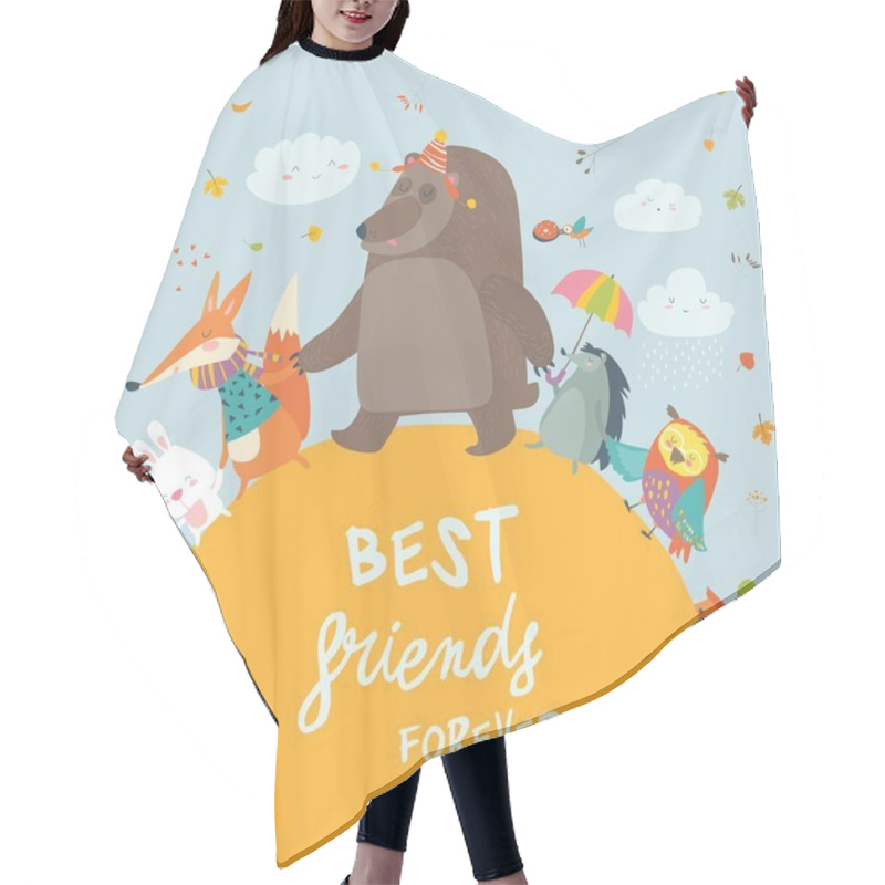 Personality  Happy Animals Walking In Autumn Park Hair Cutting Cape