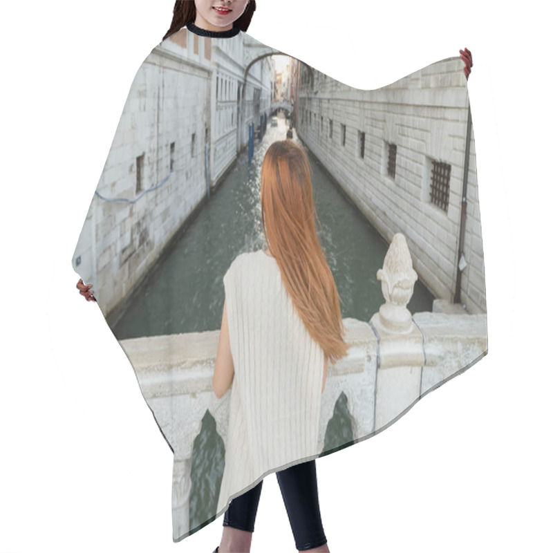 Personality  Back View Of Redhead Woman Standing On Bridge Near Medieval Prison In Venice Hair Cutting Cape