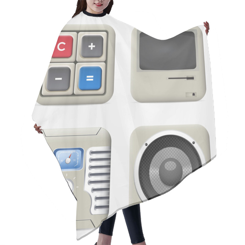 Personality  Set Of Detailed Home Computer Icons Hair Cutting Cape