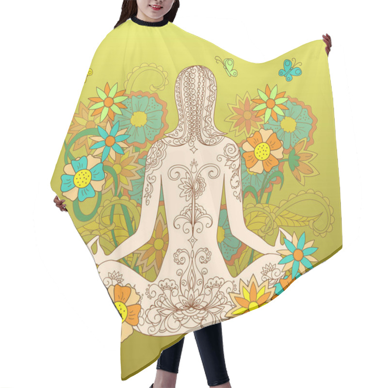 Personality  Tattoo Girl In Lotus Pose With Floral Backdrop Hair Cutting Cape