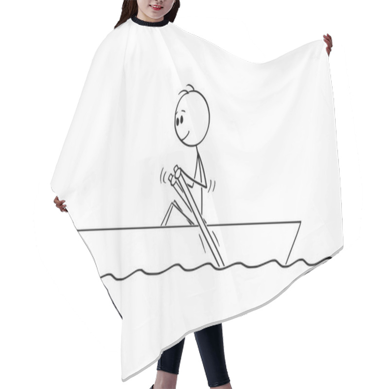 Personality  Cartoon Drawing Of Man Paddling In Small Boat On Water Hair Cutting Cape