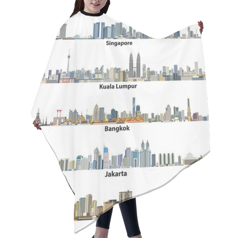 Personality  Vector Illustrations Of Asian Cities(Singapore, Kuala Lumpur, Bangkok, Jakarta And Manila) Skylines Hair Cutting Cape