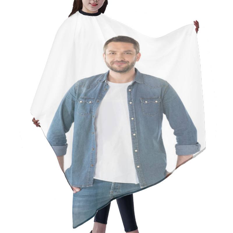 Personality  Smiling Man Akimbo Hair Cutting Cape