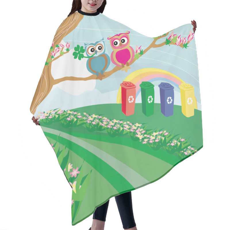 Personality  Recycling Bins In Spring Scenery Hair Cutting Cape