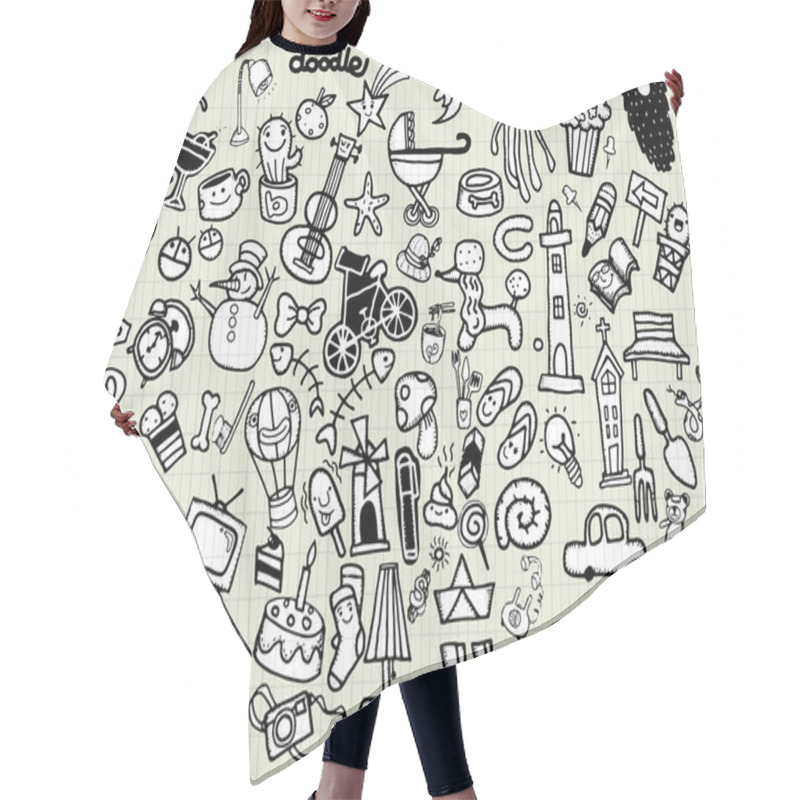 Personality   Big Vector Doodle Icons Universal Set Hair Cutting Cape