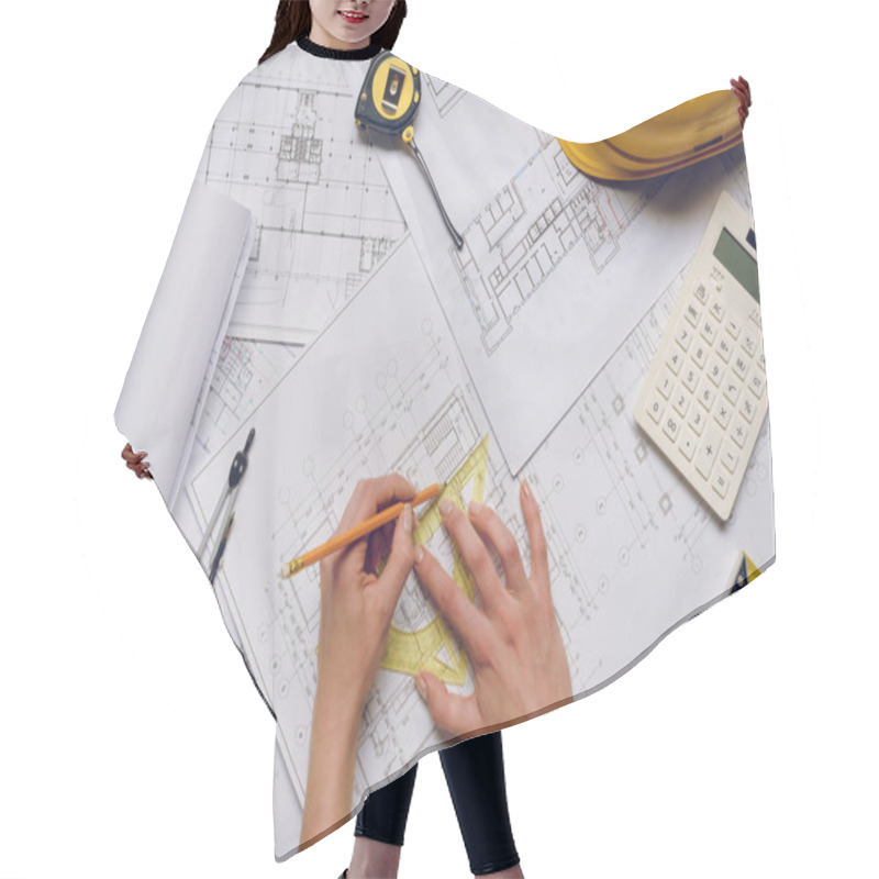 Personality  Architect Working On Blueprints Hair Cutting Cape