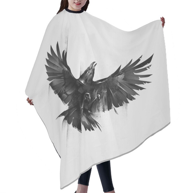 Personality  Drawn Flying Up Isolated Raven On A Gray Background Hair Cutting Cape