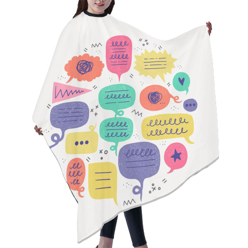 Personality  Hand Drawn Comic Bubbles With Doodles In A Circle Hair Cutting Cape