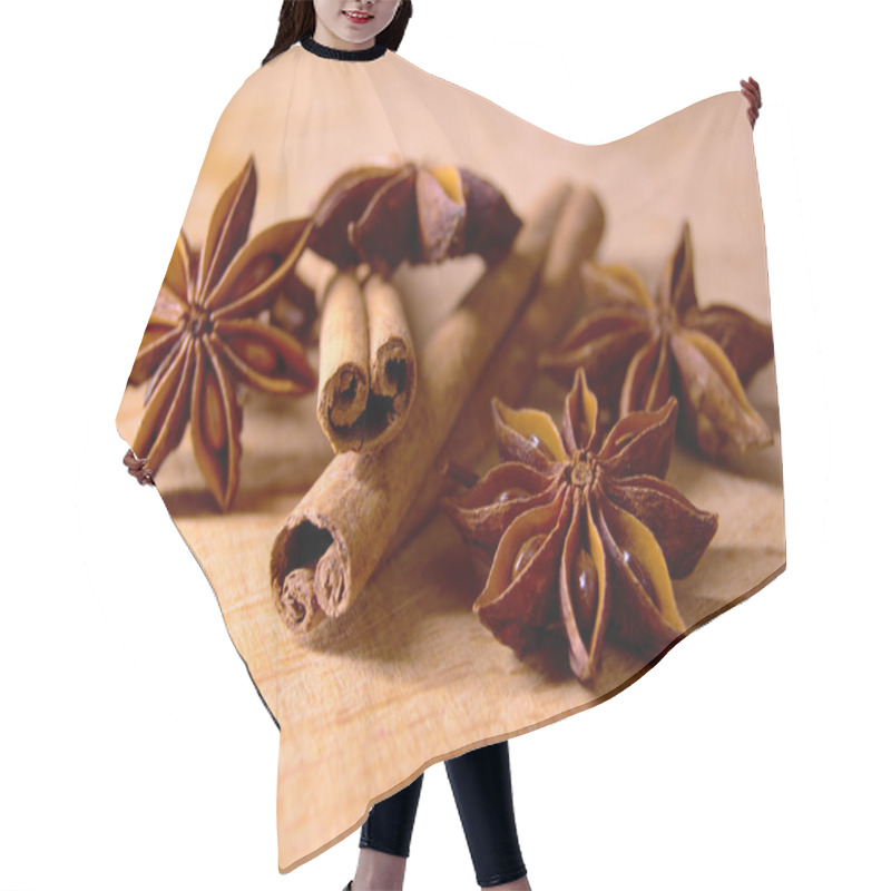 Personality  Star Anise And Cinnamon Sticks On Wooden Table Hair Cutting Cape