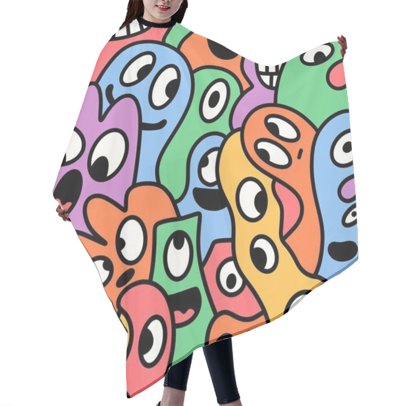 Personality  Cartoon Retro Monsters Seamless Halloween Pattern For Wrapping Paper And Fabrics And Linens And Kids Accessories And Fashion Textiles And Festive Packaging. High Quality Illustration Hair Cutting Cape