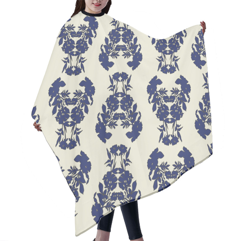 Personality  Seamless Floral Pattern With Tulips, Poppies And Lilies. Complex Vector Print In Blue, Black And Cream. Hair Cutting Cape