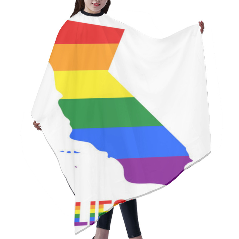 Personality  California State Map In LGBT Rainbow Flag Comprised Six Stripes With California LGBT Text Hair Cutting Cape