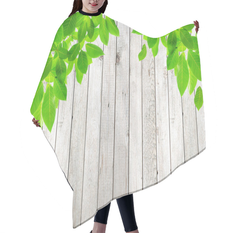 Personality  Green Leaves On Wood Background Hair Cutting Cape