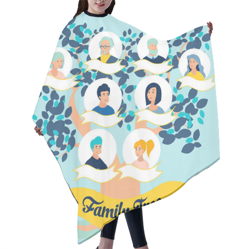 Personality  Family Tree, Photos Of Relatives, Generations. In Minimalist Style Cartoon Flat Raster Hair Cutting Cape