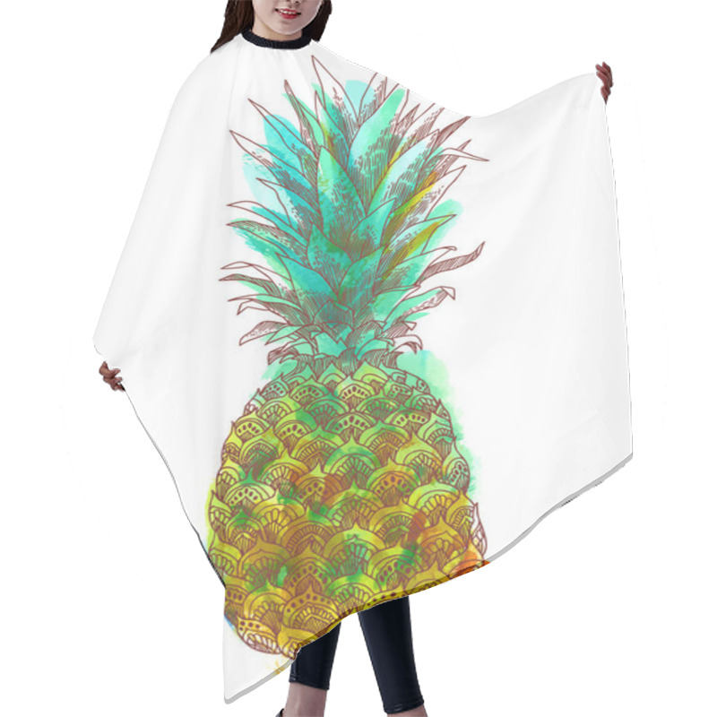 Personality  Hand Drawn Illustration Of Pineapple Fruit Hair Cutting Cape