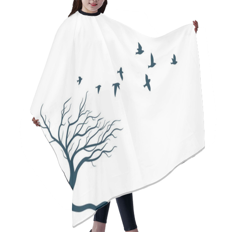 Personality  Autumn Tree With Flying Birds. Hair Cutting Cape