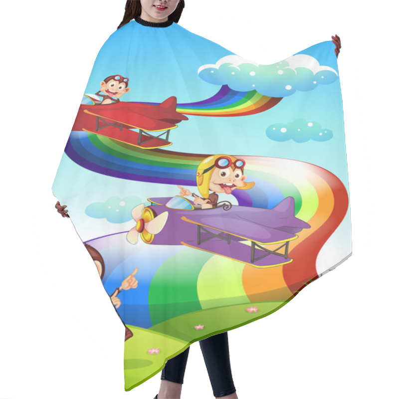 Personality  A Sky With A Rainbow And Planes With Monkeys Hair Cutting Cape