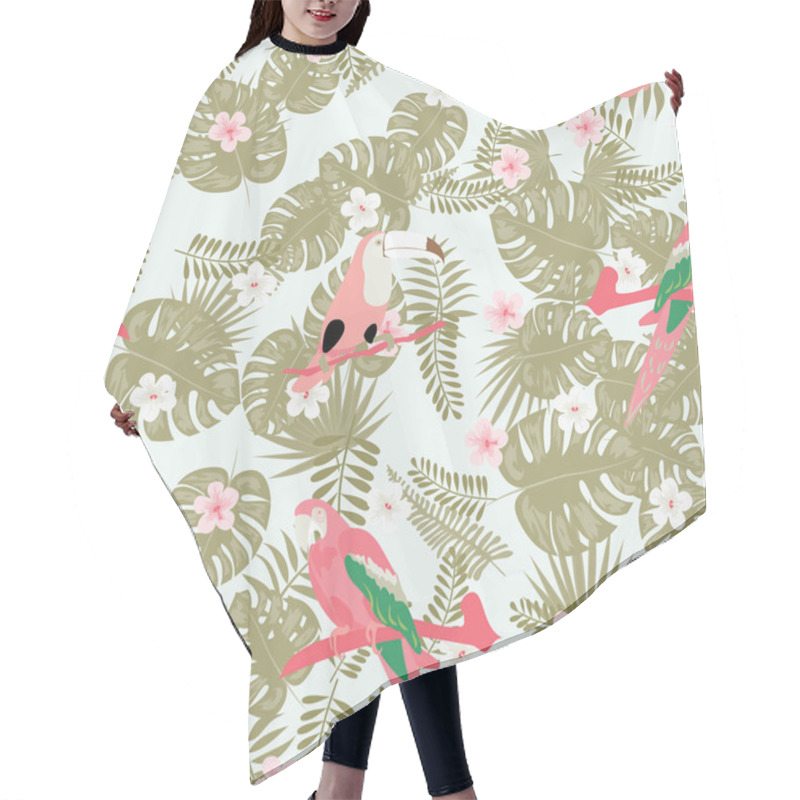 Personality  Toucan,tropical Flowers Leaves Seamless Pattern Hair Cutting Cape