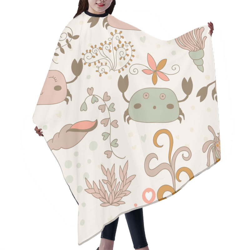 Personality  Funny Pattern With Cute Crabs. Cartoon Summer Pattern For Children Hair Cutting Cape