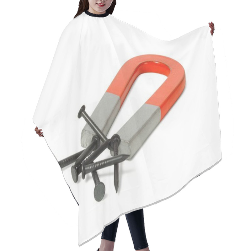 Personality  Horseshoe Magnet On White Hair Cutting Cape