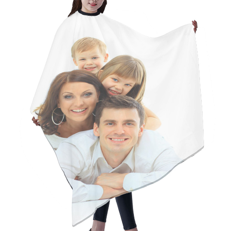 Personality  Beautiful Happy Family - Isolated Over A White Background Hair Cutting Cape