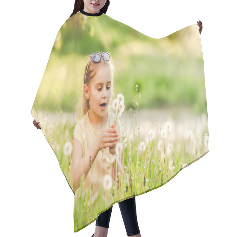 Personality  Little Girl Outside On Dandelion Field Hair Cutting Cape