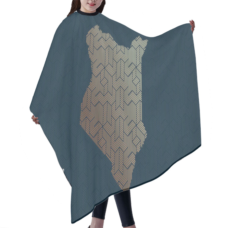 Personality  Card With A Stylized Oriental Overlapping Pattern And A Transform Effect. Oriental Gold Pattern With Overlap Superimposed On Map. Kenya Political Map Hair Cutting Cape