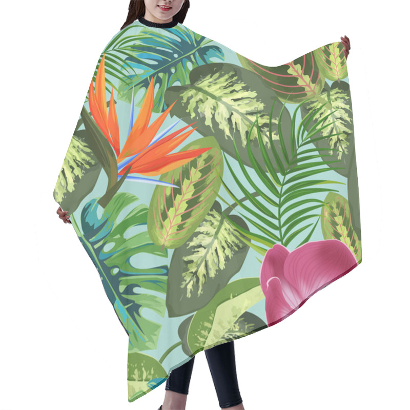 Personality  Tropical Leaves Of Palm Trees, Dieffenbachia And Flowers Bird Of Paradise Strelitzia . Summer Exotic Seamless Pattern. Hair Cutting Cape