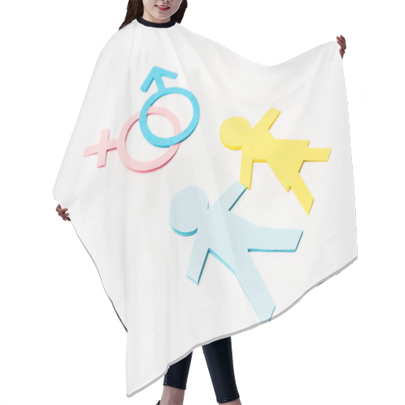 Personality  Paper Cut People Near Gender Signs Isolated On White, Sexual Equality Concept  Hair Cutting Cape