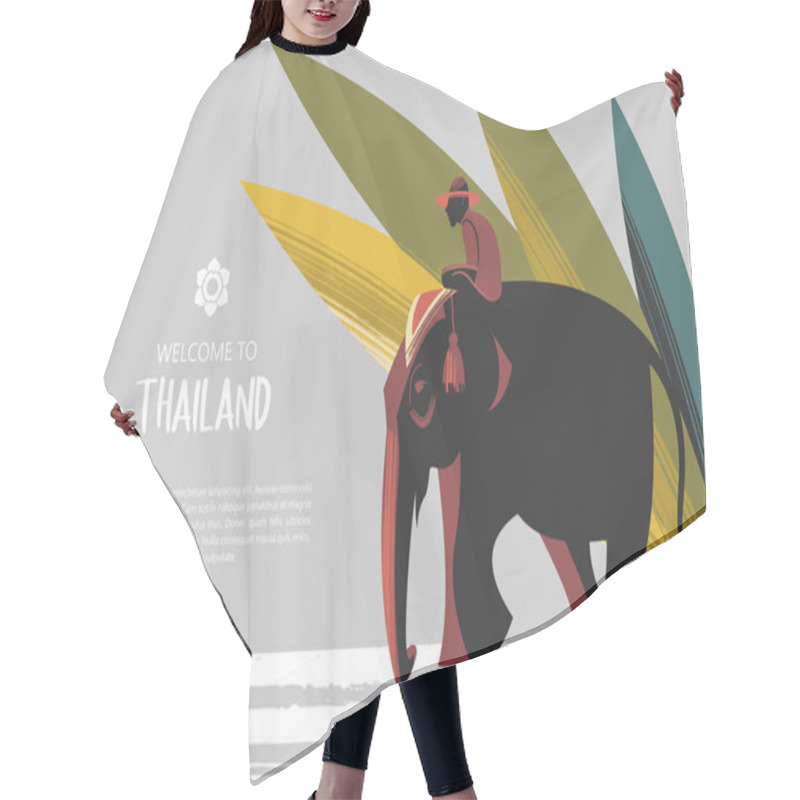 Personality  Welcome To Thailand. Travel Agency Advertising Flyer Template. Elephant With Rider On The Background Of Exotic Palm Leaves. Hair Cutting Cape