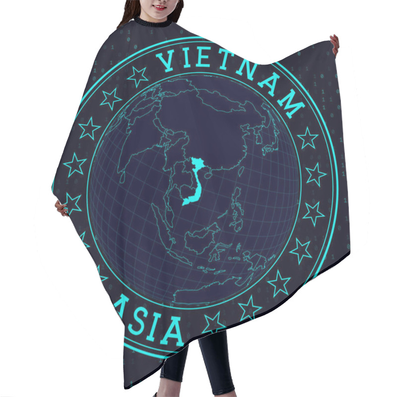 Personality  Vietnam Round Sign Futuristic Satelite View Of The World Centered To Vietnam Country Badge With Hair Cutting Cape