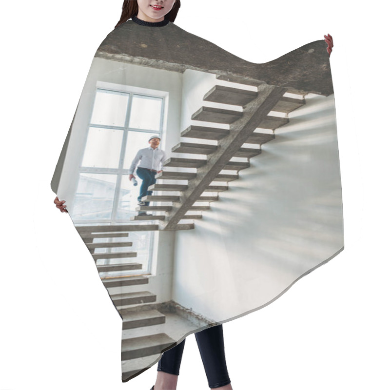 Personality  Handsome Architect Going Upstairs Inside Of Building House Hair Cutting Cape