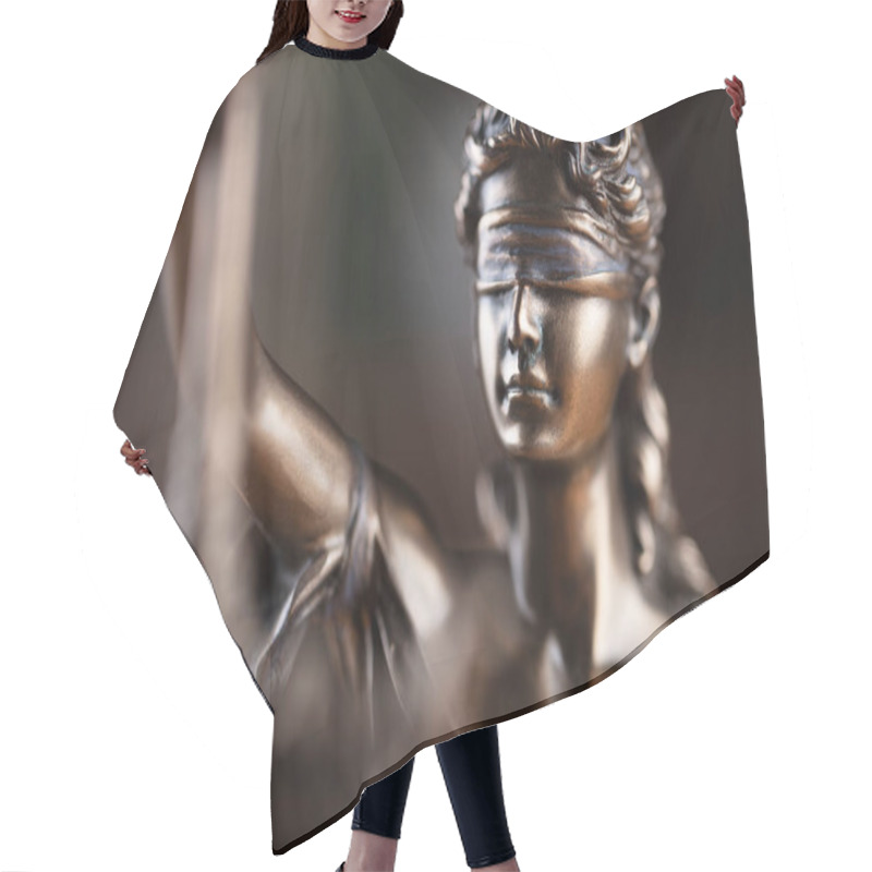 Personality  Justice Concept. Themis Statue In Jugde Office. Hair Cutting Cape