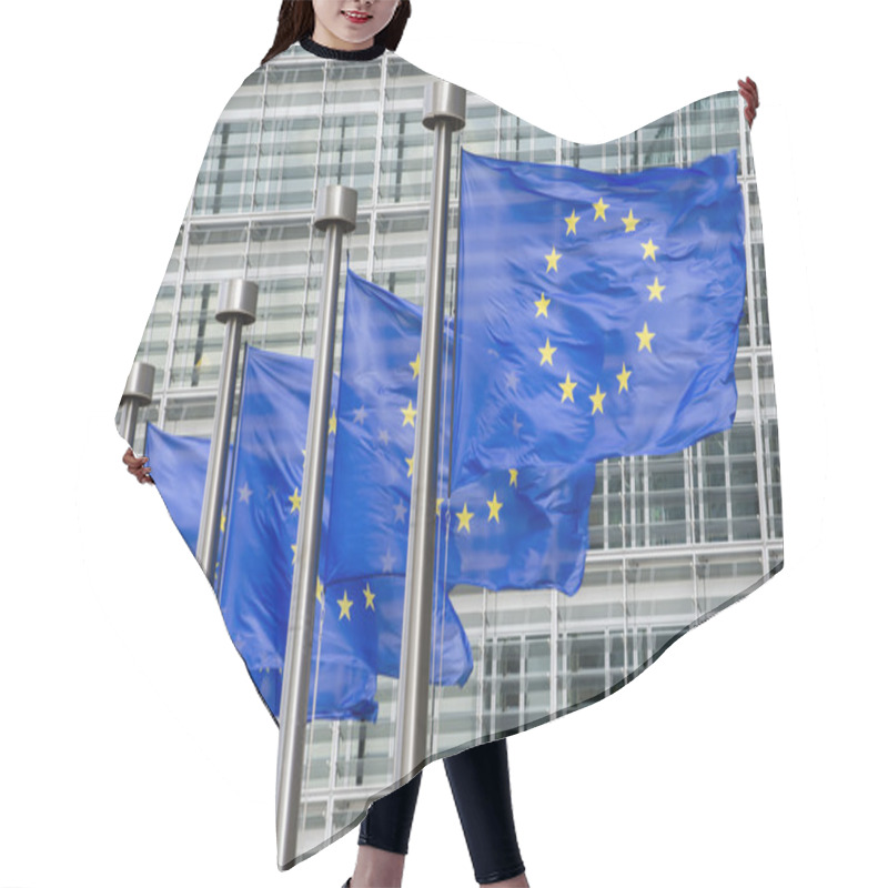 Personality  EU Flags In Front Of European Commission In Brussels Hair Cutting Cape