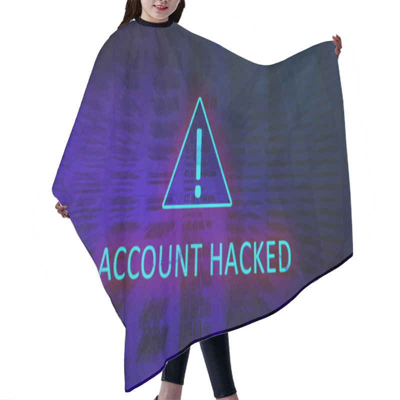 Personality  Hacked Account Screen Concept. Exclamation Mark In A Triangle. Blue Abstract Background. Hair Cutting Cape