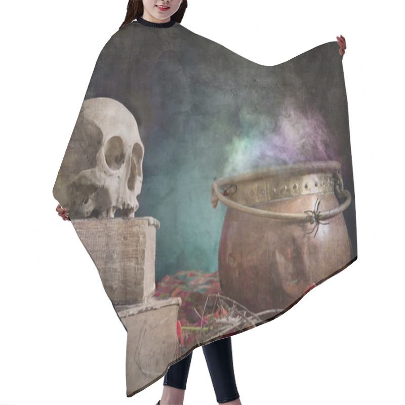 Personality  Old Skull On Old Book And Copper Cauldron Hair Cutting Cape