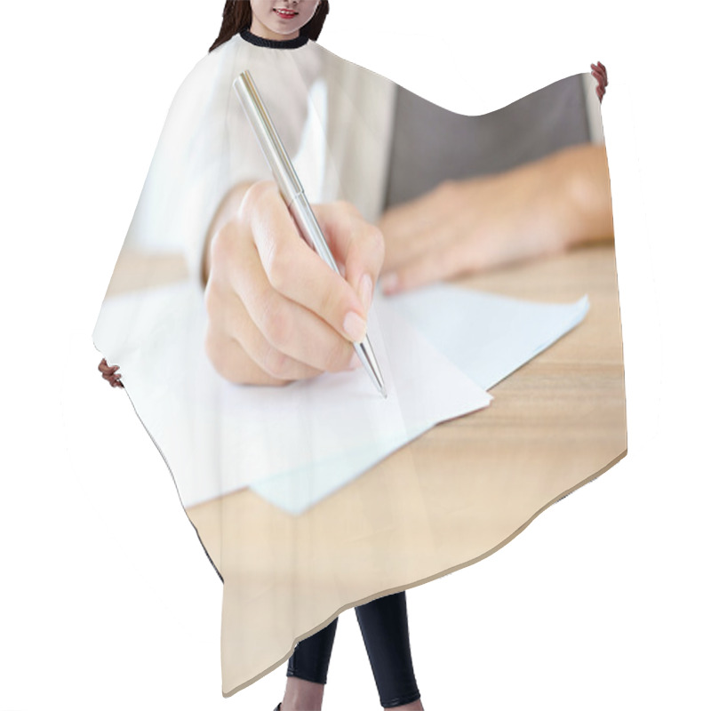 Personality  Woman's Hand Writing On Paper Hair Cutting Cape