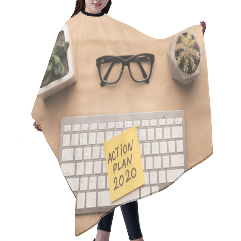 Personality  Workplace With Keyboard And Glasses On Paper Background Hair Cutting Cape