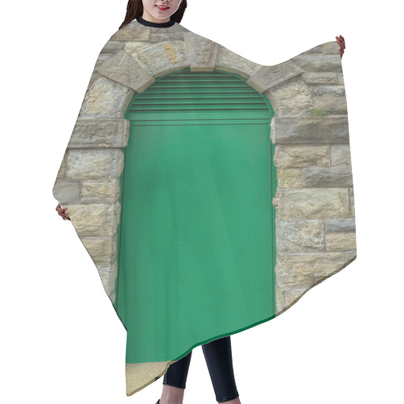 Personality  Green Door In An Old, Brick Wall Hair Cutting Cape