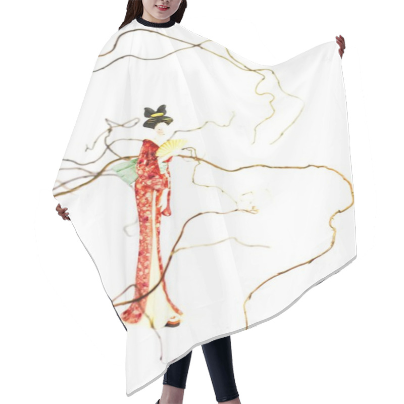 Personality  Statuette Of A Geisha On A White Background Hair Cutting Cape