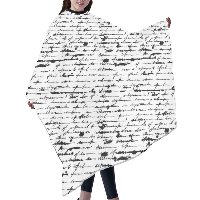 Personality  Seamless Pattern Of Unreadable Letter. Black And White Handwritten Calligraphy. Female Handwriting In Ink. Vector Illustration On A White Background. Hair Cutting Cape