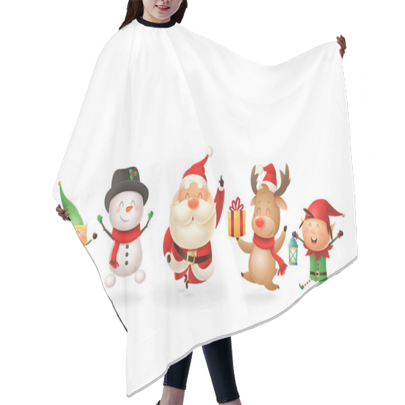 Personality  Christmas Friends Elves Santa Snowman And Reindeer Celebrate Holidays - Jumping Singing Dancing - Vector Illustration Isolated On Transparent Background Hair Cutting Cape