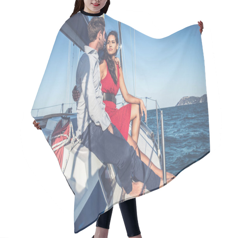 Personality  Happy Couple Taking A Romantic Cruise On The Sail Boat Hair Cutting Cape