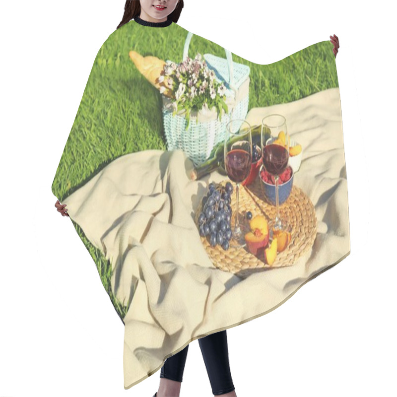 Personality  Composition With Ripe Fruits, Wine And Picnic Basket  Hair Cutting Cape