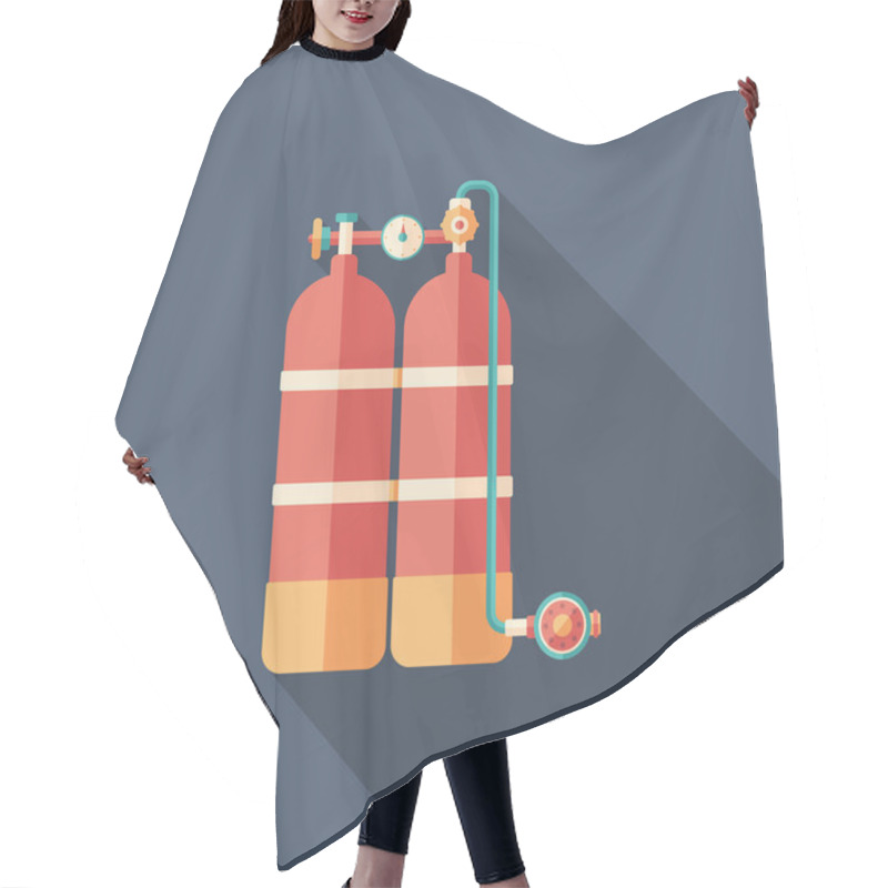 Personality  Scuba Diving Oxygen Tanks Flat Square Icon With Long Shadows. Hair Cutting Cape